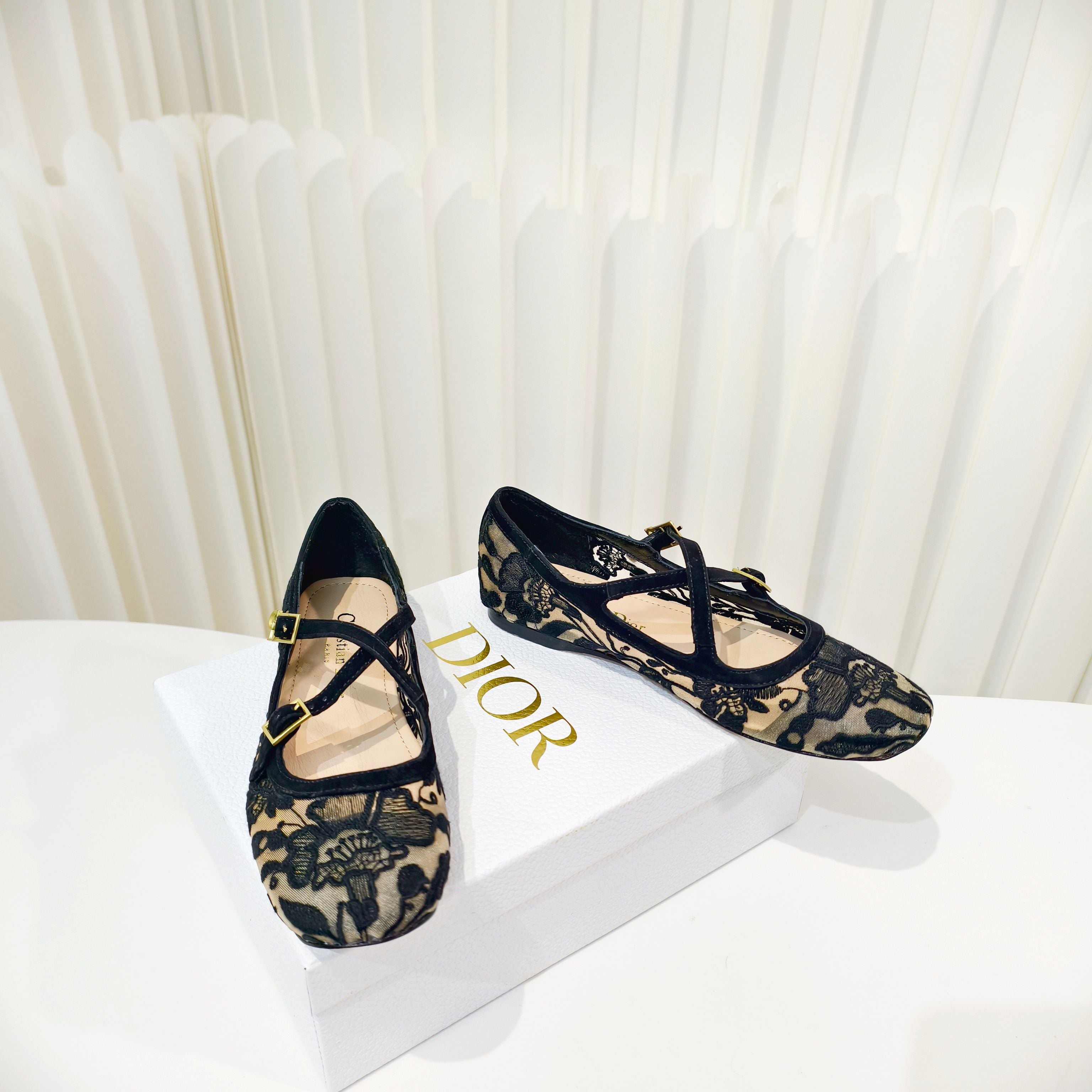DIOR 26S MARY JANE FLATS IN BLACK FABRIC