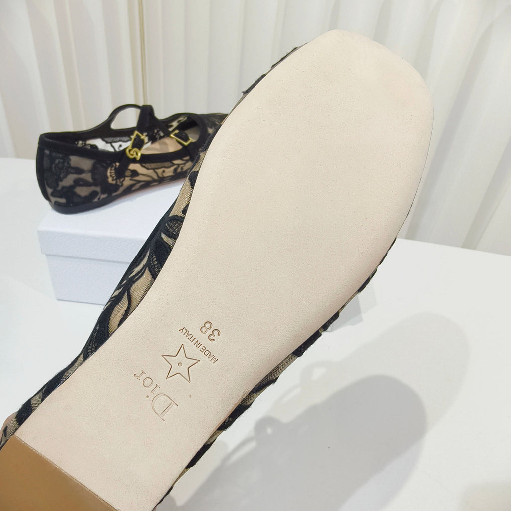 DIOR 26S MARY JANE FLATS IN BLACK FABRIC