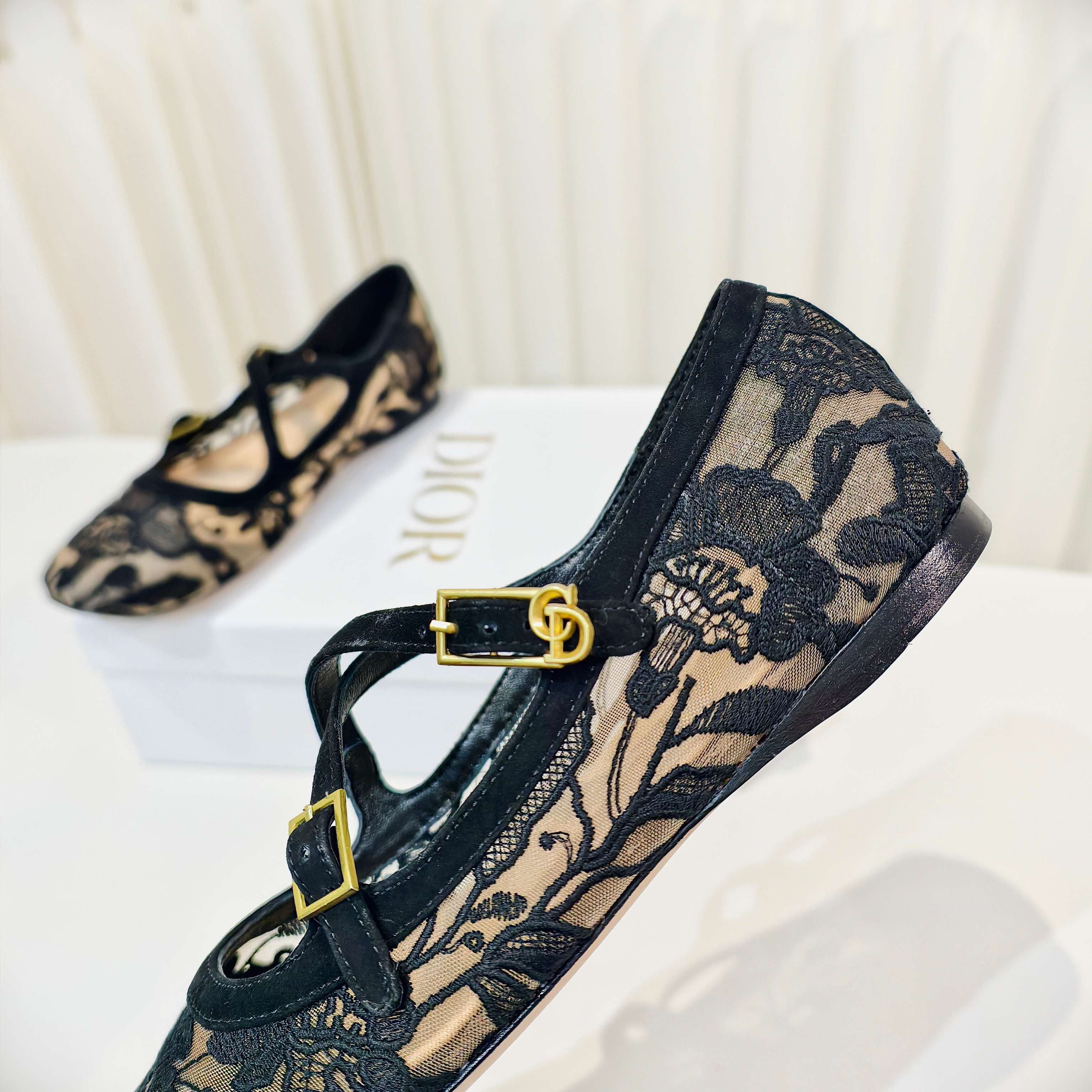 DIOR 26S MARY JANE FLATS IN BLACK FABRIC