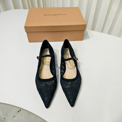 GIANVITO ROSSI 26S MARY JANE FLATS IN BLACK LACE FABRIC