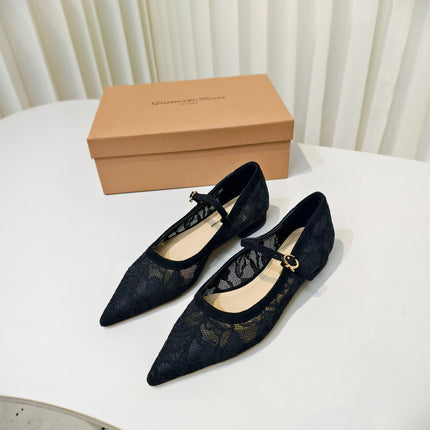 GIANVITO ROSSI 26S MARY JANE FLATS IN BLACK LACE FABRIC