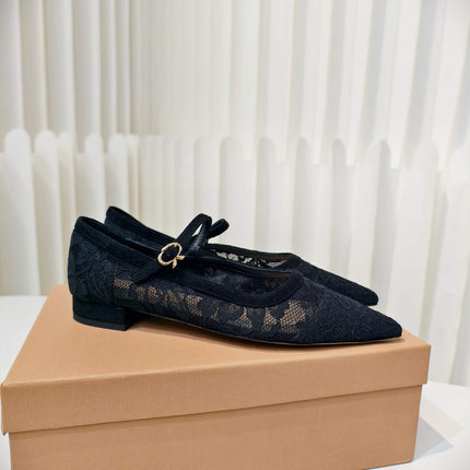 GIANVITO ROSSI 26S MARY JANE FLATS IN BLACK LACE FABRIC