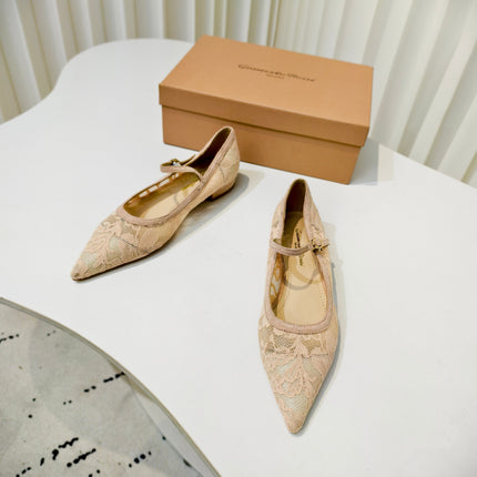 GIANVITO ROSSI 26S MARY JANE FLATS IN NUDE LACE FABRIC