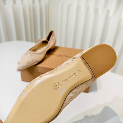 GIANVITO ROSSI 26S MARY JANE FLATS IN NUDE LACE FABRIC