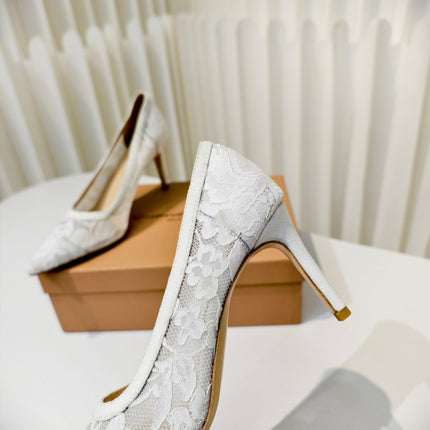 GIANVITO ROSSI 26S HIGH HEELS 85 MM IN WHITE LACE FABRIC