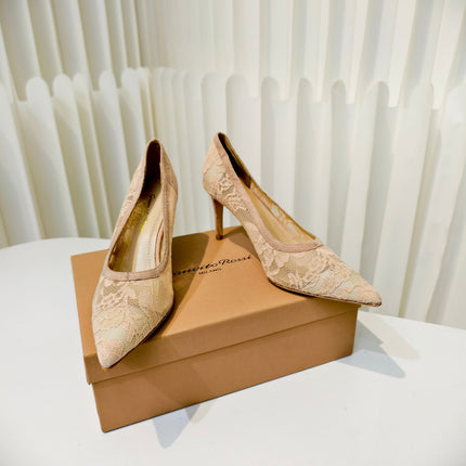 GIANVITO ROSSI 26S HIGH HEELS 85 MM IN NUDE LACE FABRIC