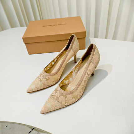 GIANVITO ROSSI 26S HIGH HEELS 85 MM IN NUDE LACE FABRIC