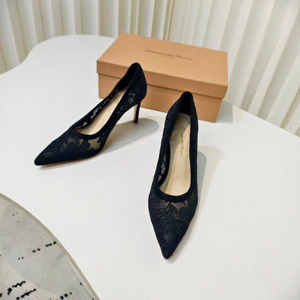 GIANVITO ROSSI 26S HIGH HEELS 85 MM IN BLACK LACE FABRIC