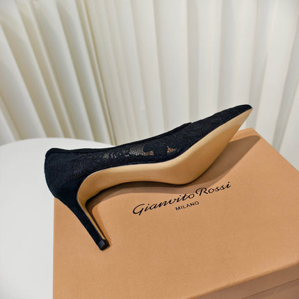 GIANVITO ROSSI 26S HIGH HEELS 85 MM IN BLACK LACE FABRIC