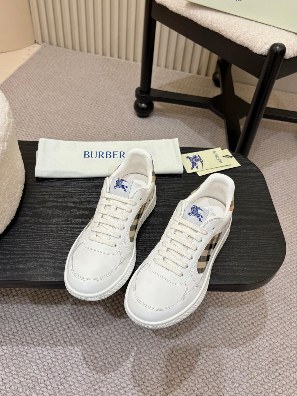 BURBERRY 26S SNEAKERS IN WHITE AND BROWN CALFSKIN