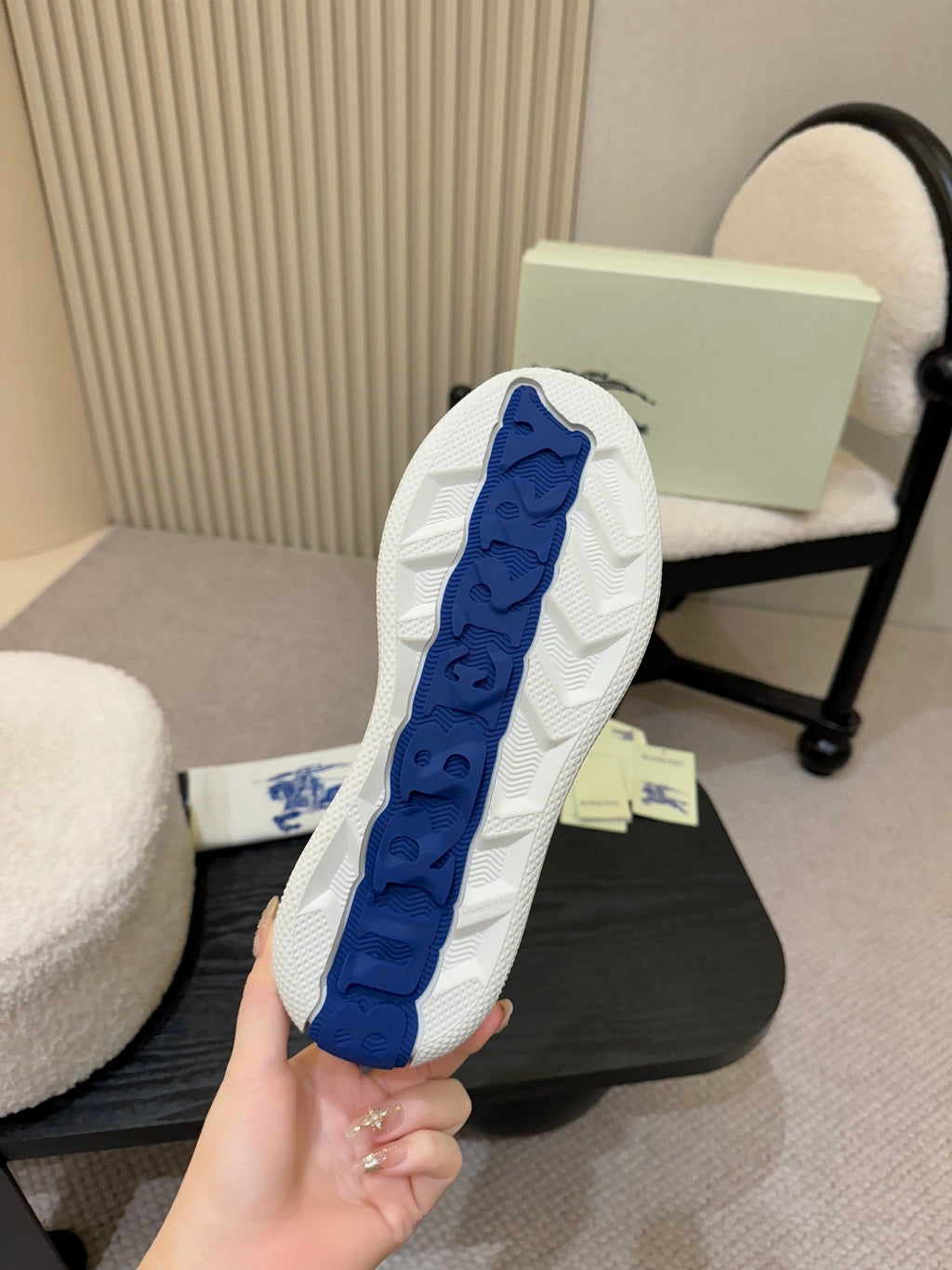 BURBERRY 26S SNEAKERS IN WHITE AND BLUE CALFSKIN