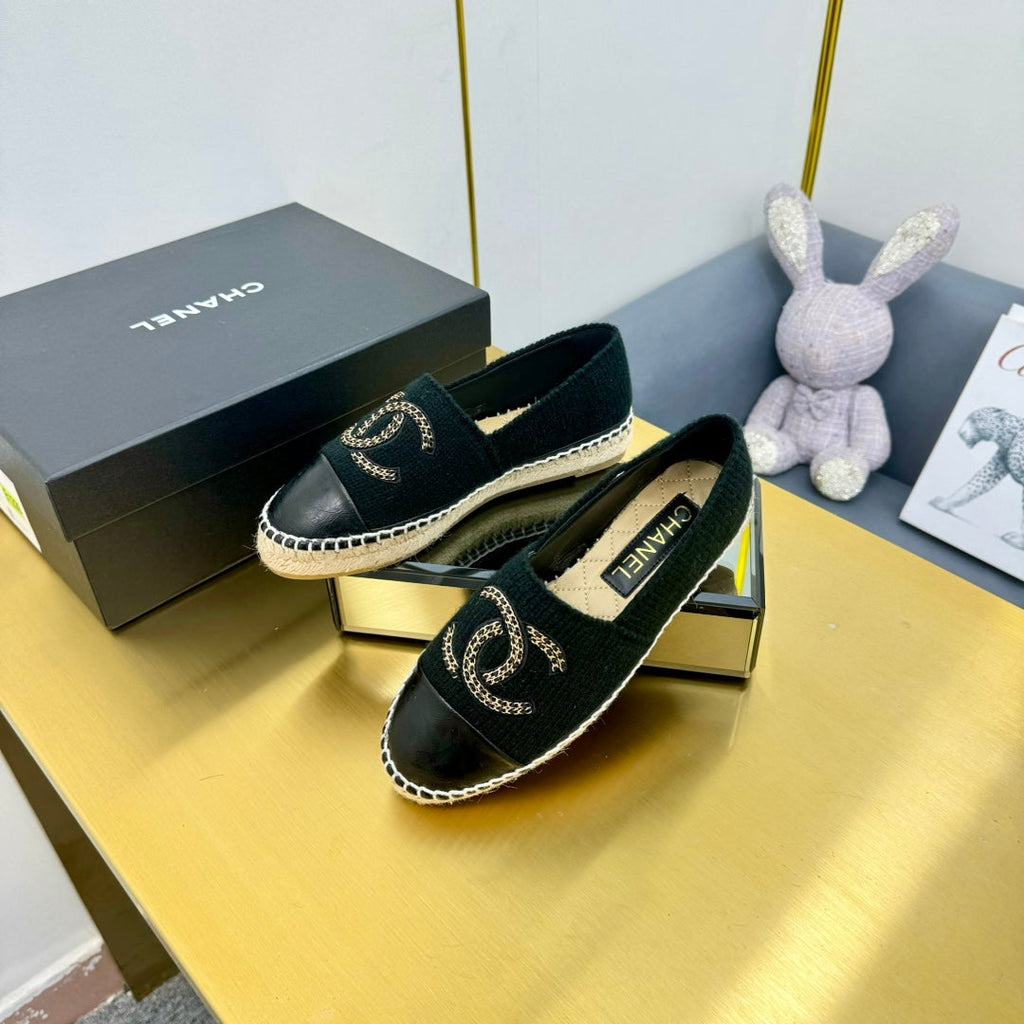 CC ESPADRILLES PLATFORM 25S IN BLACK KNITTED WOOL AND LAMBSKIN