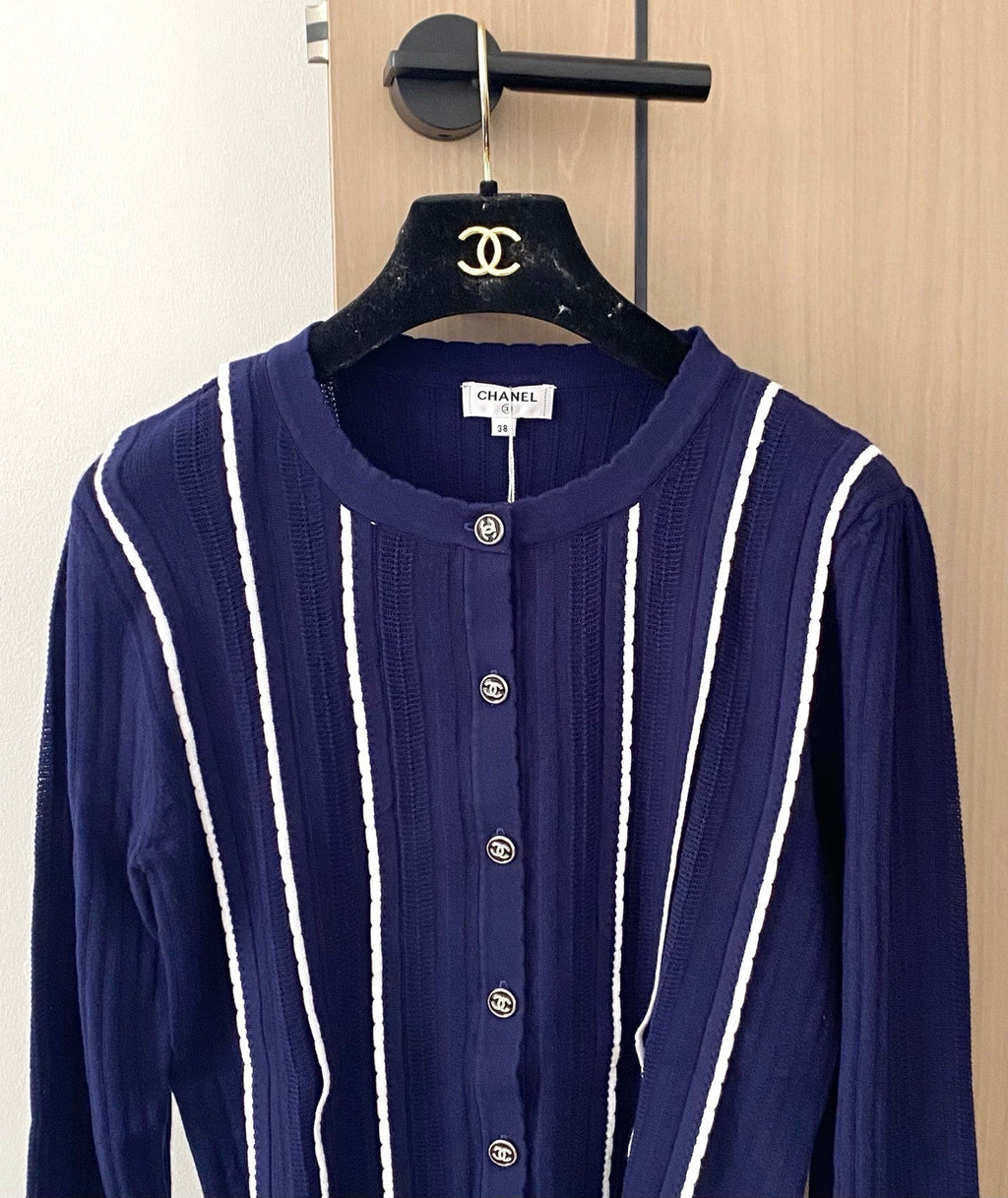 CC 25 Cardigan In Navy Blue Wool