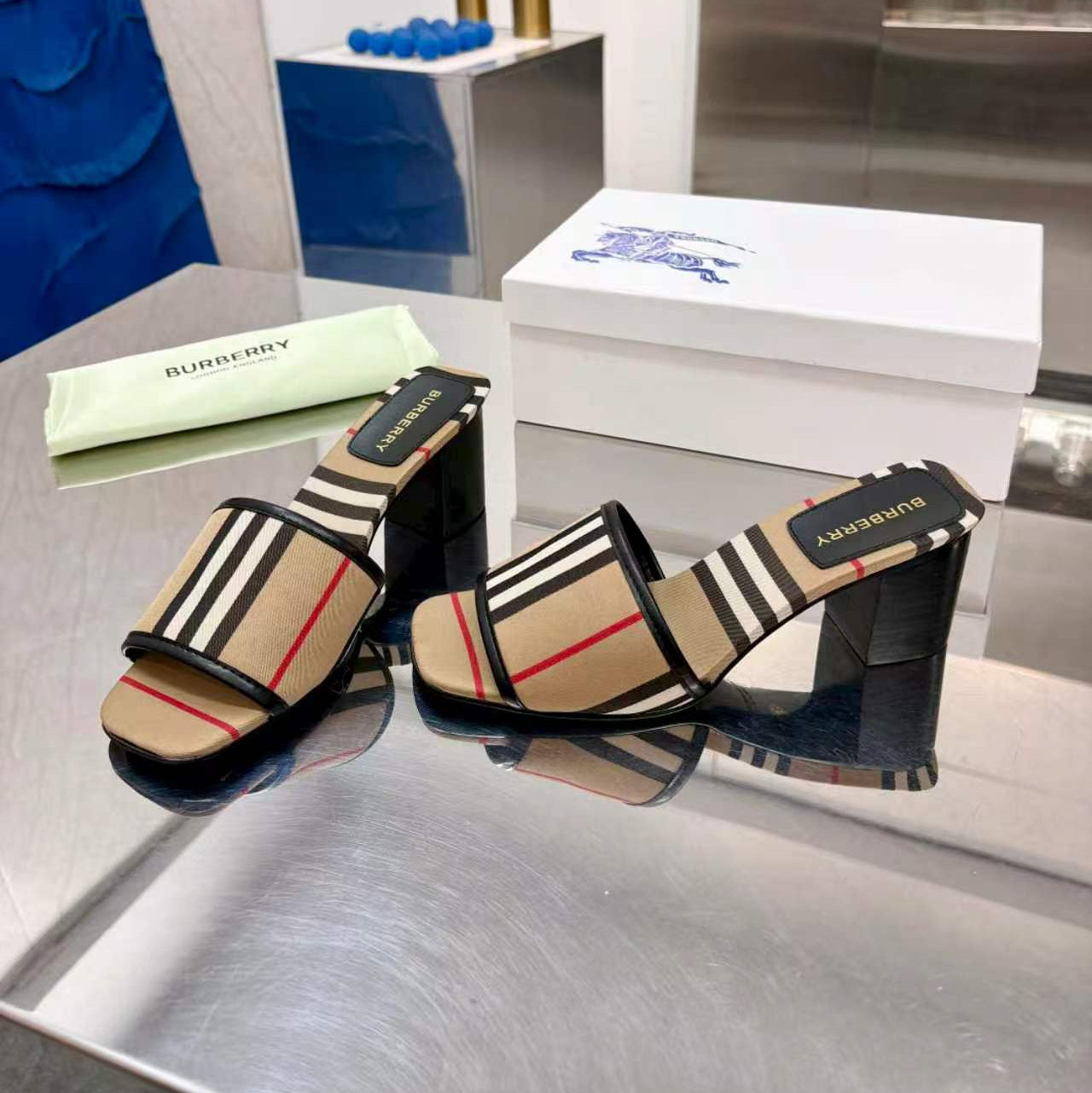 BURBERRY 26S HIGH HEEL SANDALS 55MM IN BEIGE CANVAS