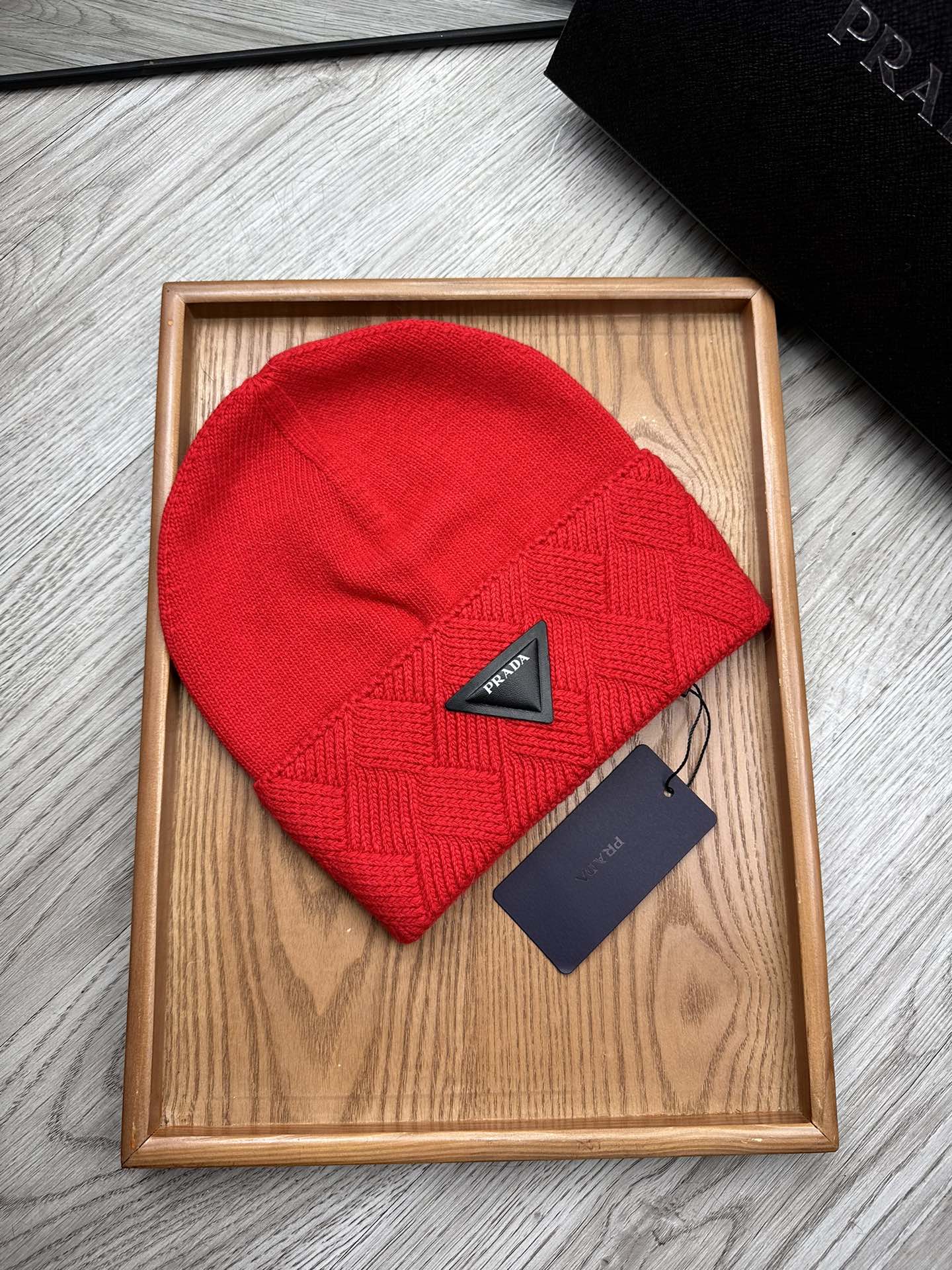BEANIE HAT IN CHERRY RED WOOL AND RABBIT FUR 436398