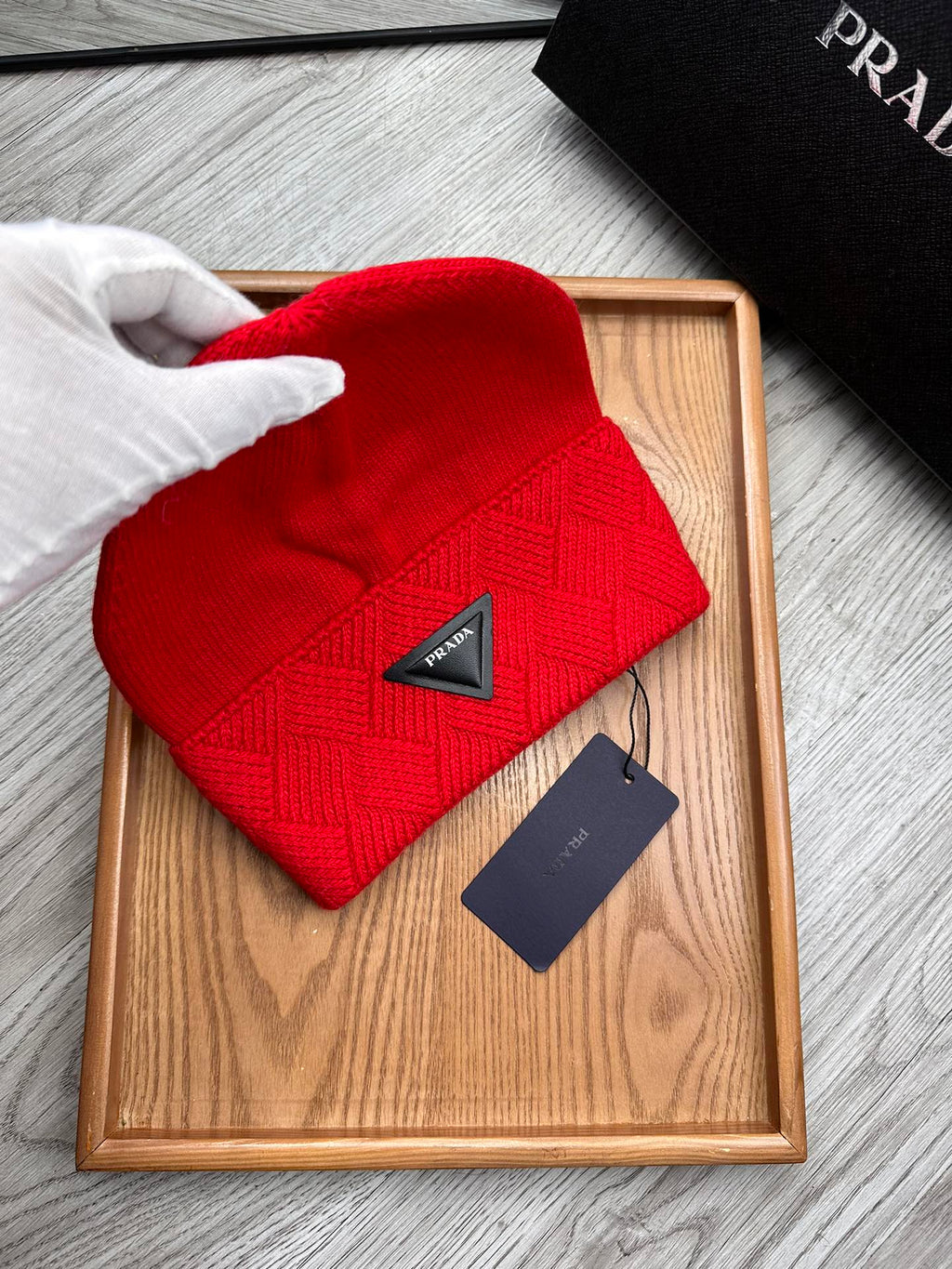 BEANIE HAT IN CHERRY RED WOOL AND RABBIT FUR 436398