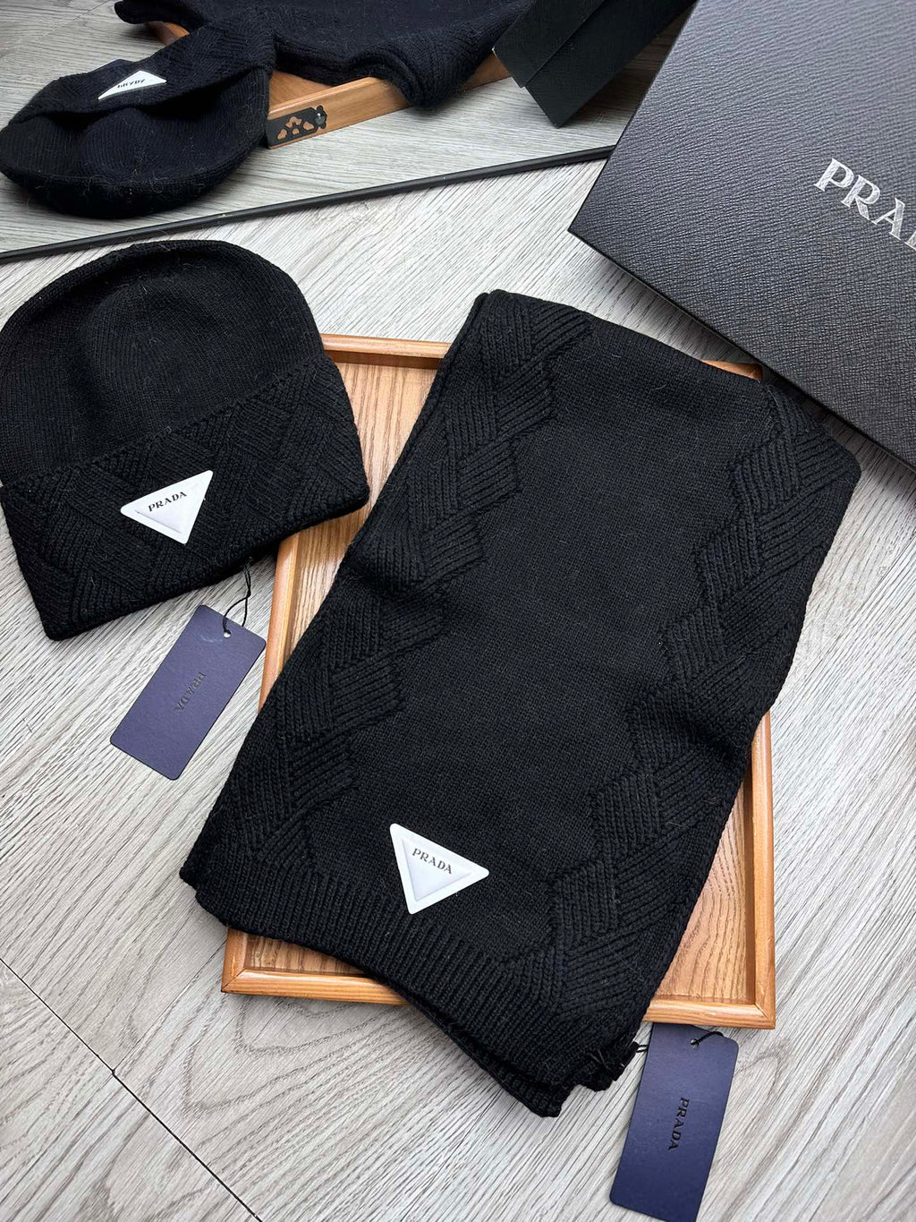 SET SCARF AND HAT IN BLACK WOOL AND RABBIT FUR 397410