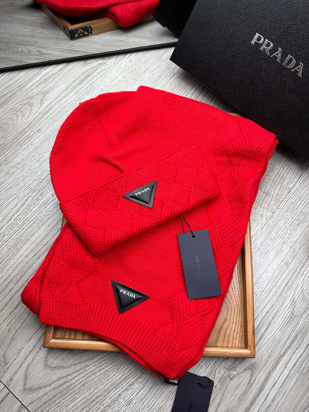 SET SCARF AND HAT IN CHERRY RED WOOL AND RABBIT FUR 397409