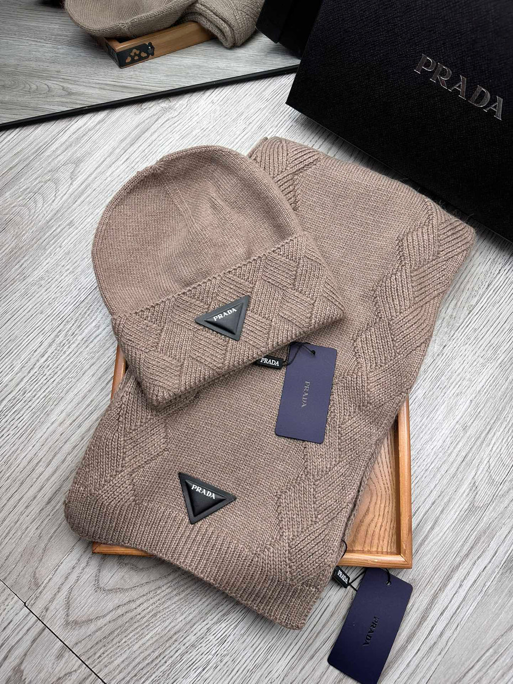 SET SCARF AND HAT IN MEDIUM BROWN WOOL AND RABBIT FUR 397406