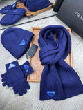 THREE-PIECES SET IN NAVY BLUE WOOL AND ACRYLIC 406557
