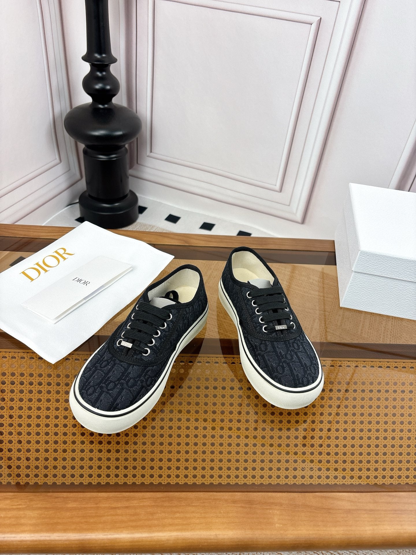 DIOR 26S LOW TOP SNEAKERS IN BLACK OBLIQUE CANVAS WITH RUBBER SOLE