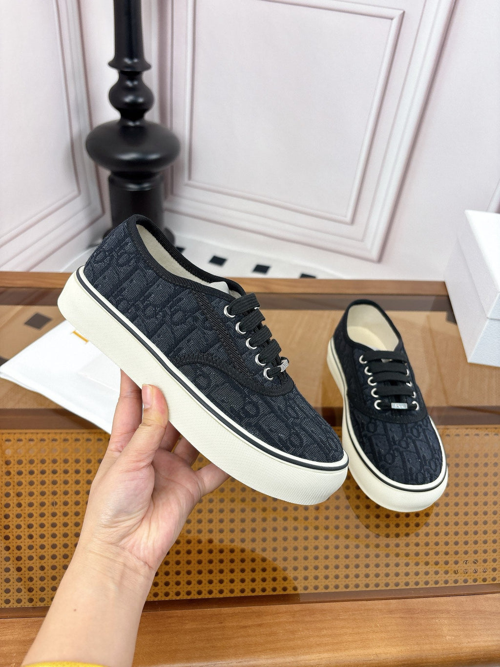 DIOR 26S LOW TOP SNEAKERS IN BLACK OBLIQUE CANVAS WITH RUBBER SOLE