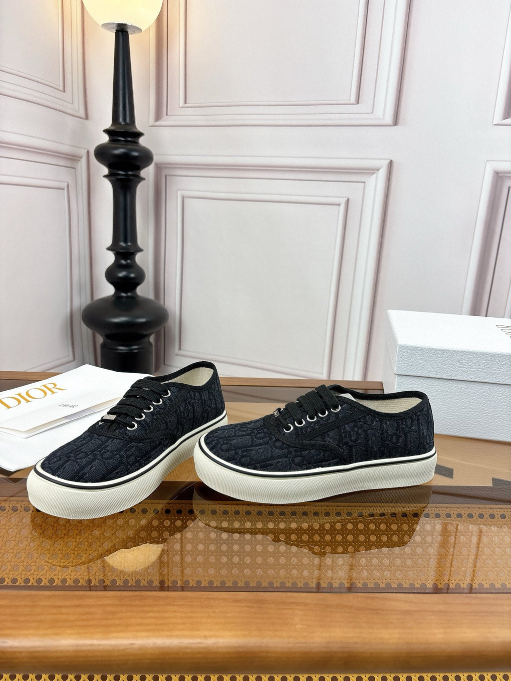 DIOR 26S LOW TOP SNEAKERS IN BLACK OBLIQUE CANVAS WITH RUBBER SOLE