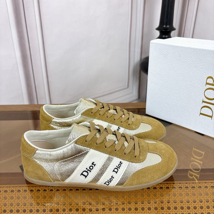 DIOR 26S SNEAKERS IN OLIVE BROWN SUEDE AND SILVER METALLIC CALFSKIN