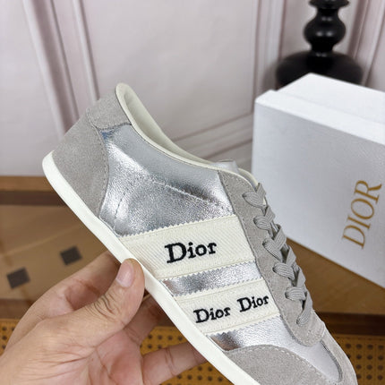 DIOR 26S SNEAKERS IN LIGHT GREY SUEDE AND SILVER METALLIC CALFSKIN