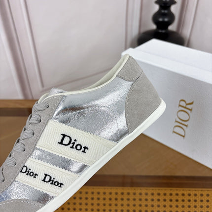 DIOR 26S SNEAKERS IN LIGHT GREY SUEDE AND SILVER METALLIC CALFSKIN