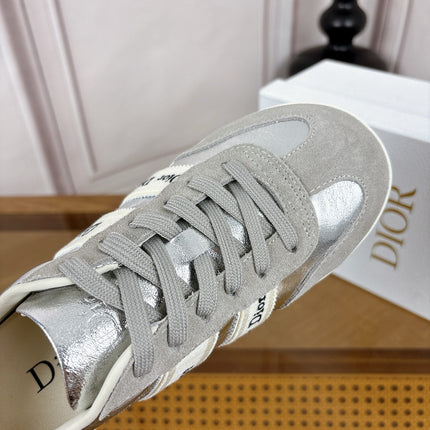 DIOR 26S SNEAKERS IN LIGHT GREY SUEDE AND SILVER METALLIC CALFSKIN