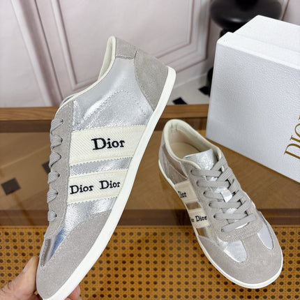 DIOR 26S SNEAKERS IN LIGHT GREY SUEDE AND SILVER METALLIC CALFSKIN