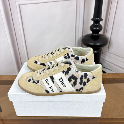 DIOR 26S SNEAKERS IN BEIGE SUEDE AND LEOPARD PRINT CANVAS