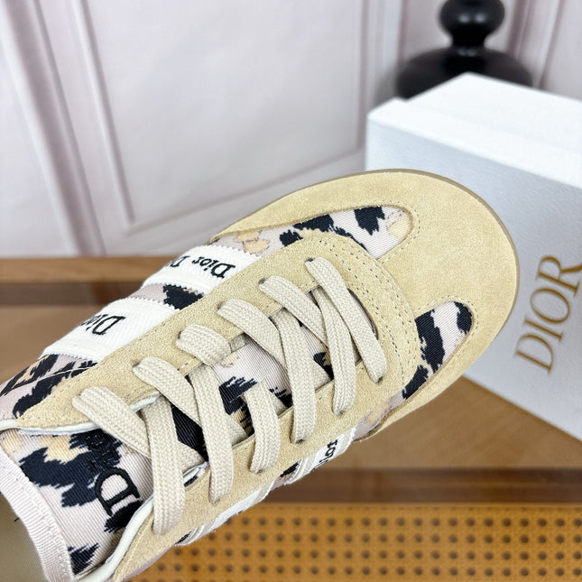 DIOR 26S SNEAKERS IN BEIGE SUEDE AND LEOPARD PRINT CANVAS