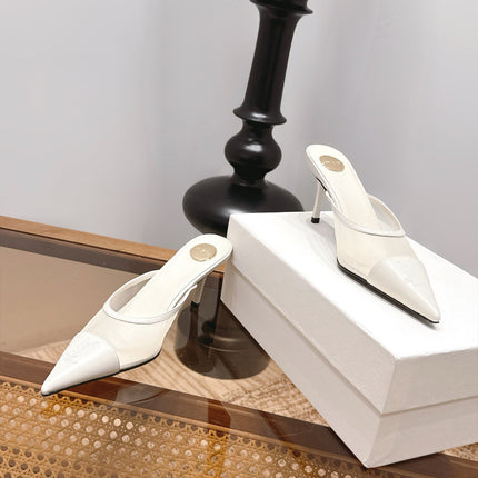 YSL 26S HEELED MULES 75 MM IN WHITE CALFSKIN & MESH