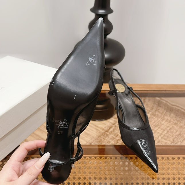YSL 26S SLINGBACK PUMPS 75 MM IN BLACK CALFSKIN & MESH