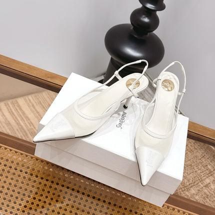 YSL 26S SLINGBACK PUMPS 75 MM IN WHITE CALFSKIN & MESH