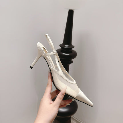 YSL 26S SLINGBACK PUMPS 75 MM IN WHITE CALFSKIN & MESH