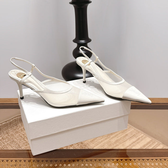 YSL 26S SLINGBACK PUMPS 75 MM IN WHITE CALFSKIN & MESH