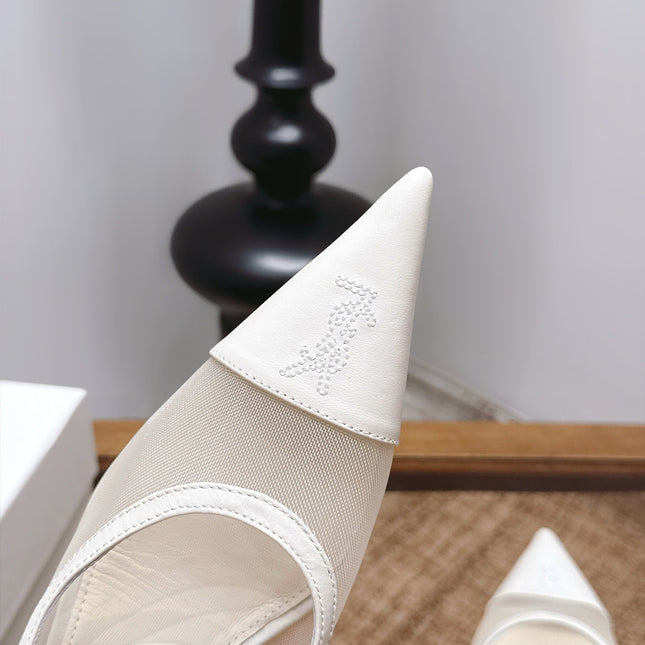 YSL 26S SLINGBACK PUMPS 75 MM IN WHITE CALFSKIN & MESH