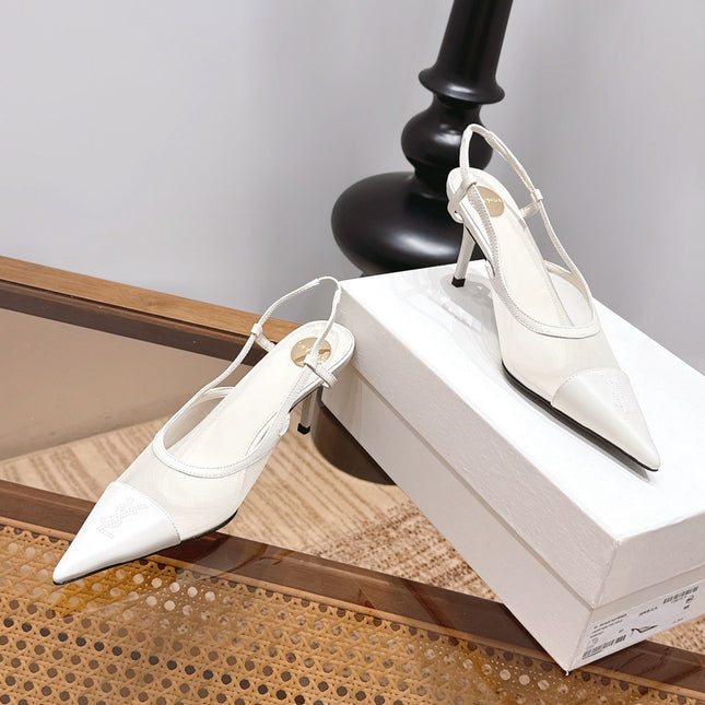 YSL 26S SLINGBACK PUMPS 75 MM IN WHITE CALFSKIN & MESH