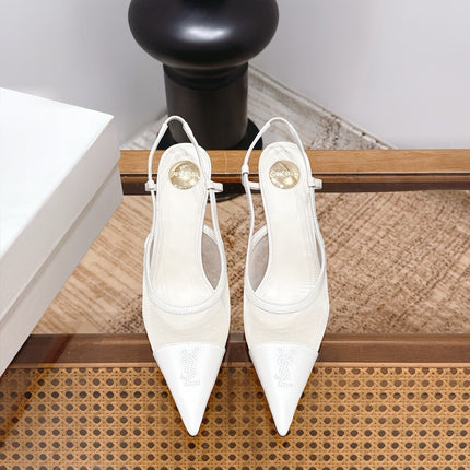 YSL 26S SLINGBACK PUMPS 75 MM IN WHITE CALFSKIN & MESH