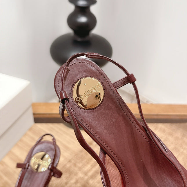 YSL 26S SLINGBACK PUMPS 75 MM IN DARK RED CALFSKIN & MESH