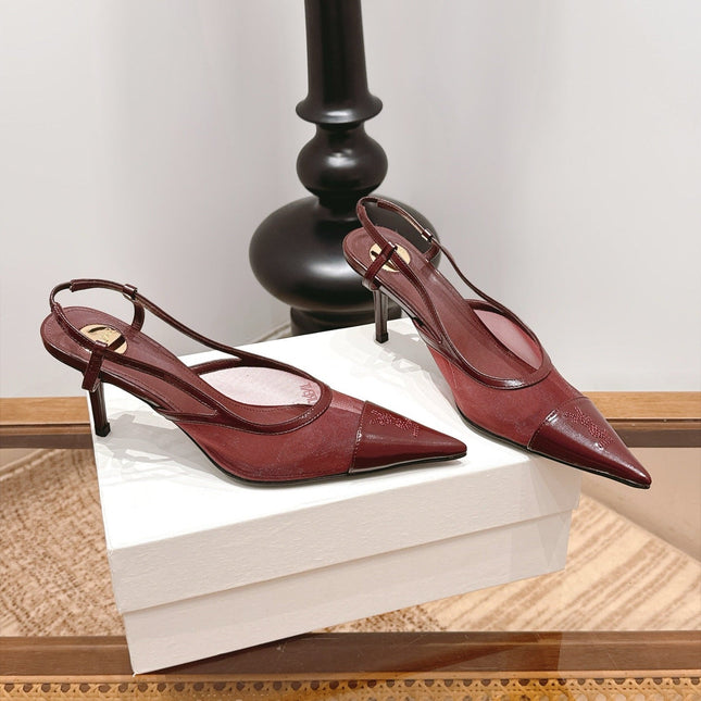 YSL 26S SLINGBACK PUMPS 75 MM IN DARK RED CALFSKIN & MESH