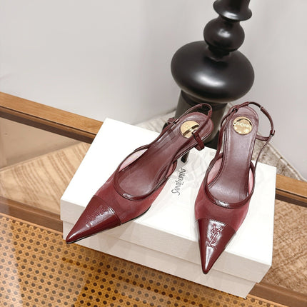 YSL 26S SLINGBACK PUMPS 75 MM IN DARK RED CALFSKIN & MESH