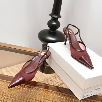 YSL 26S SLINGBACK PUMPS 75 MM IN DARK RED CALFSKIN & MESH