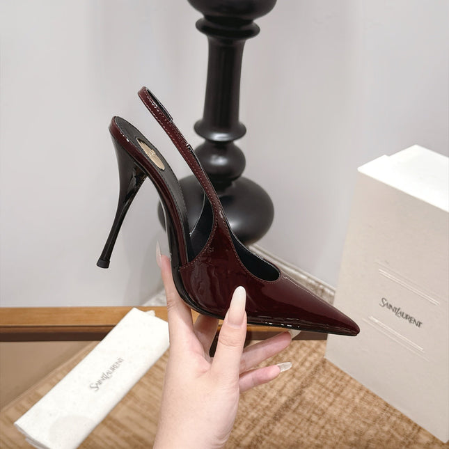 YSL 26S SLINGBACK PUMPS 105 MM IN DARK RED PATENT CALFSKIN