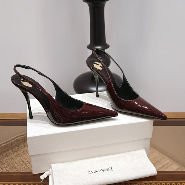 YSL 26S SLINGBACK PUMPS 105 MM IN DARK RED PATENT CALFSKIN