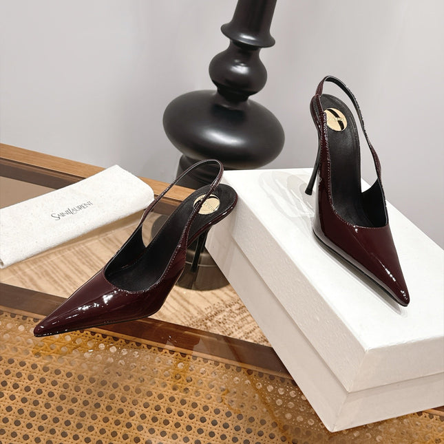 YSL 26S SLINGBACK PUMPS 105 MM IN DARK RED PATENT CALFSKIN