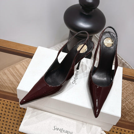 YSL 26S SLINGBACK PUMPS 105 MM IN DARK RED PATENT CALFSKIN